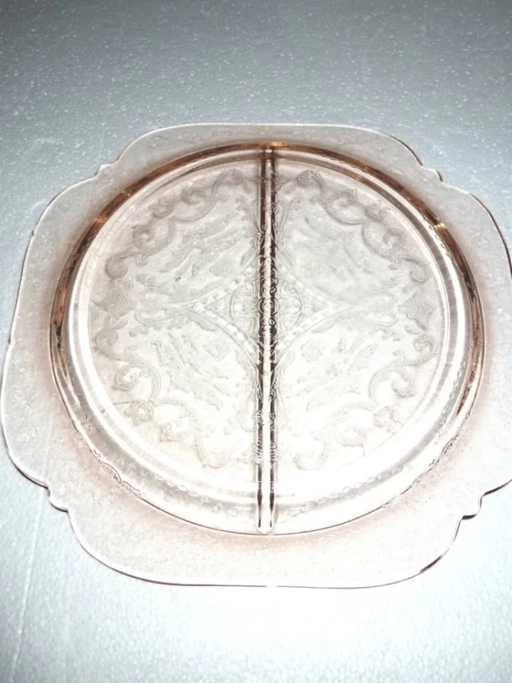 Pretty Vintage Pink Depression Glass Divided Dinner Plate 10.5
